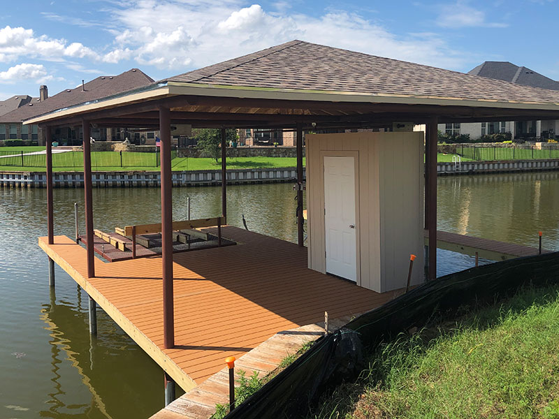 finished boat dock with a little room in it granbury tx