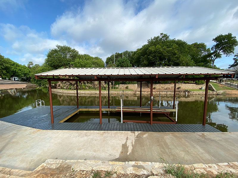 front view of a boat dock that is being remodeled granbury tx
