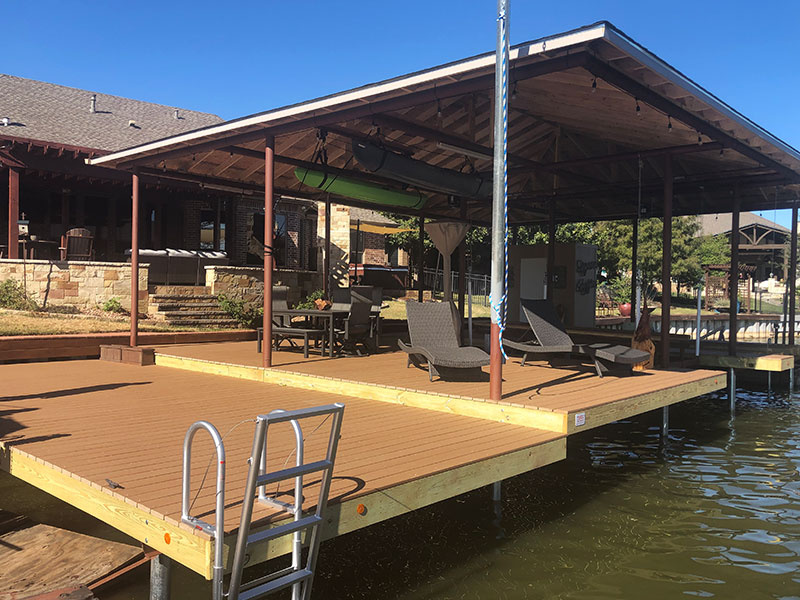 front view of a boat dock with chairs on top of it granbury tx