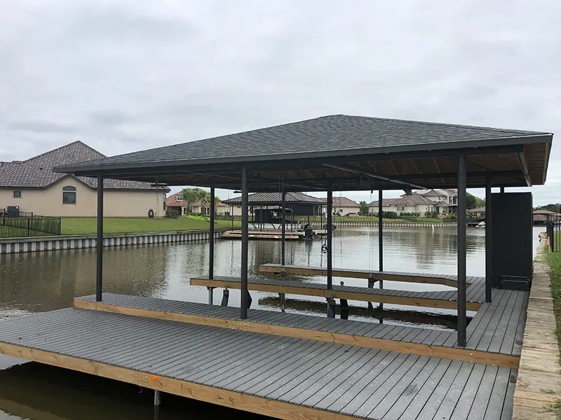 h3 front view of boat dock installed near a lake boat dock installation granbury tx